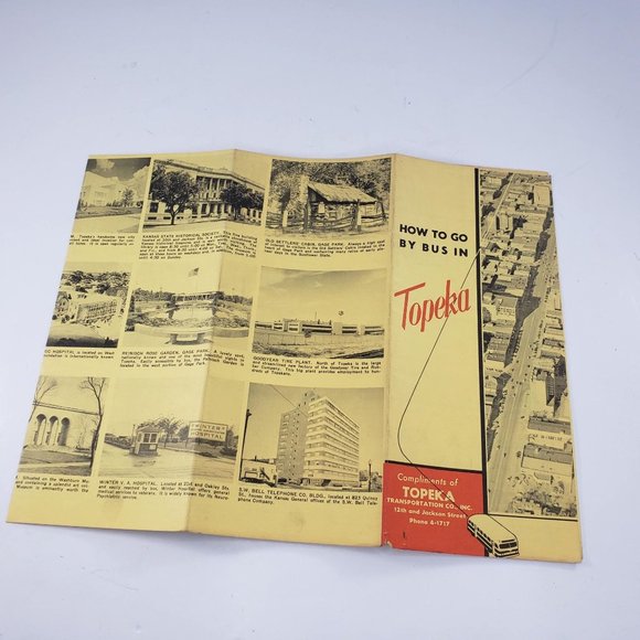 VIntage Topeka Transportation Company Kansas Bus Brochure How To Go By Bus Map - Picture 3 of 5